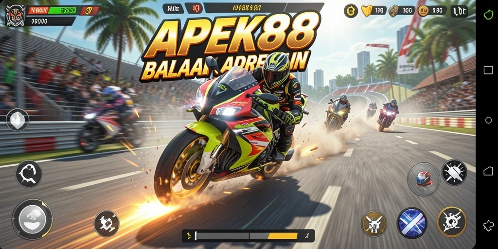 Screenshot APEK88 menampilkan permainan balapan motor yang seru dan penuh aksi.