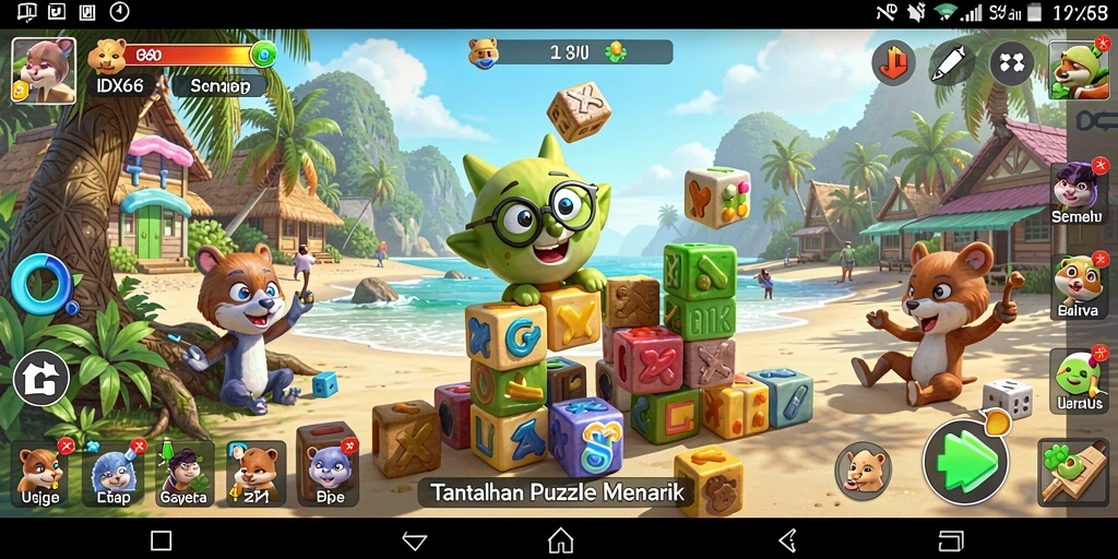 Screenshot utama IDX66 menampilkan gameplay Puzzle yang mengasah otak.