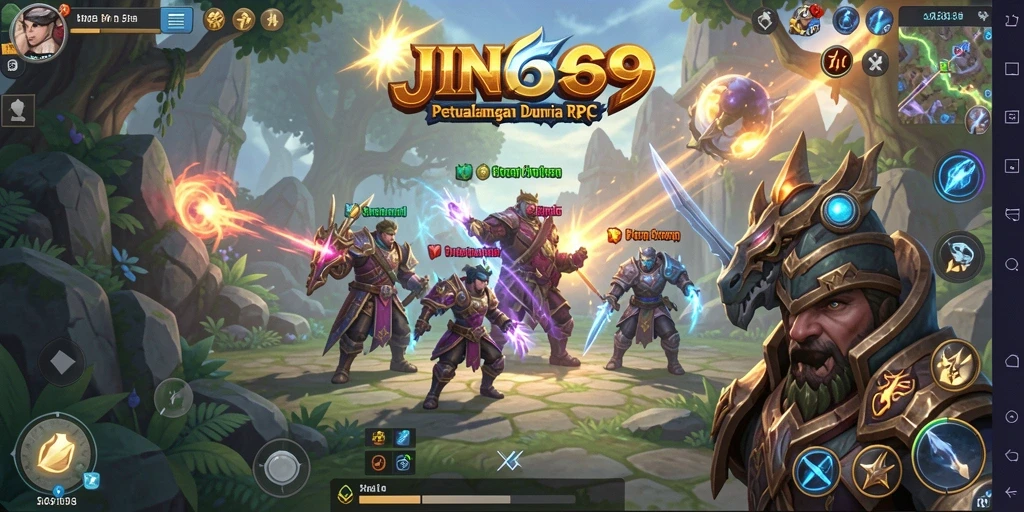 Tampilan memukau dari gameplay RPG JIN69 dengan pertarungan seru.