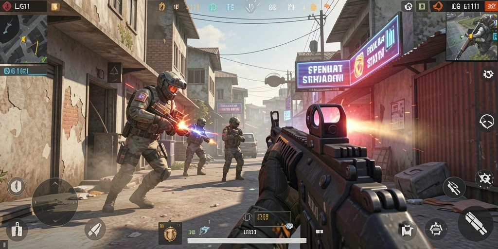 Screenshot gameplay LG111 menampilkan aksi pertempuran yang mendebarkan.
