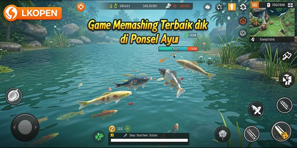 Tampilan gameplay LKOPEN yang menakjubkan dengan aksi memancing yang seru.