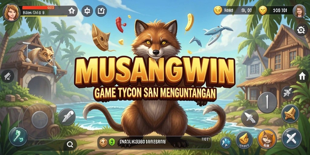 Tampilan gameplay MUSANGWIN yang menggambarkan aktivitas bisnis seru.