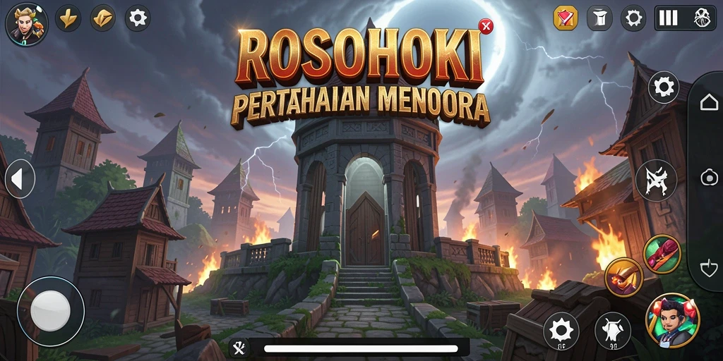 Screenshot gameplay ROSOHOKI menunjukkan aksi menara bertahan yang seru.