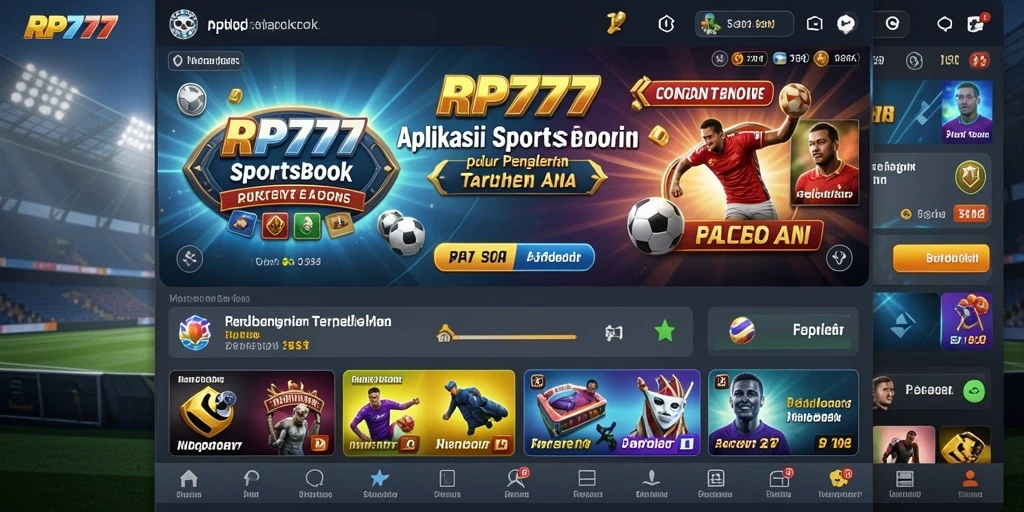 Tangkapan layar utama RP777 menampilkan antarmuka Sportsbook yang interaktif.
