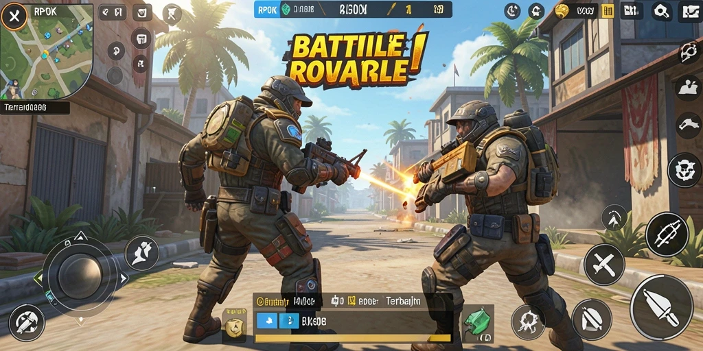 Screenshot utama RPOK menampilkan pertarungan seru dalam arena Battle Royale.