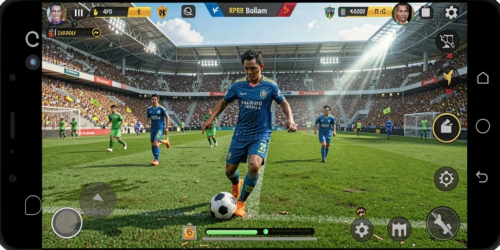Gameplay seru RPRR, menampilkan aksi sepak bola nyata.