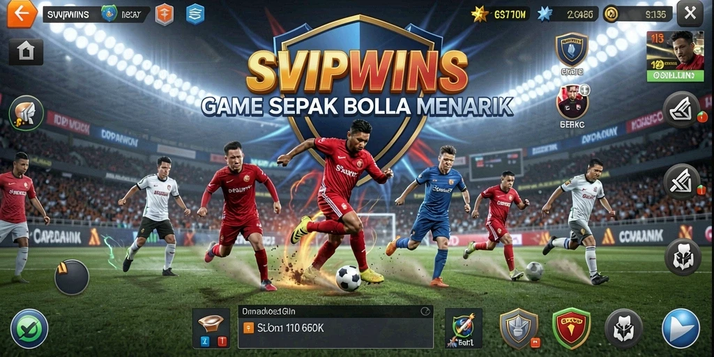 Tangkapan layar gameplay SVIPWINS menampilkan aksi sepak bola yang mendebarkan.