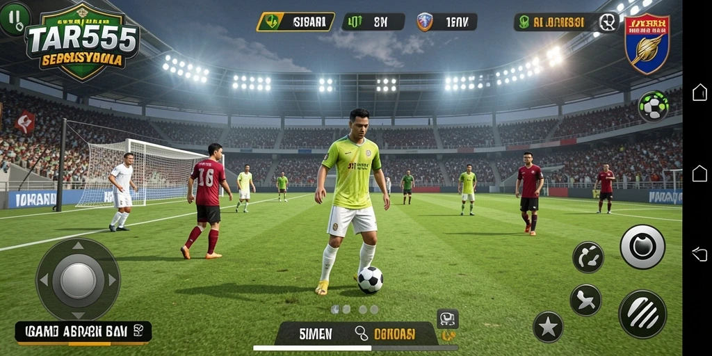 Tampilan gameplay menegangkan dengan pemain beraksi di lapangan sepak bola.