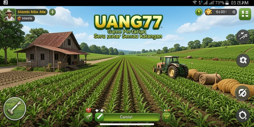 Screenshot gameplay UANG77 menampilkan aktivitas seru dalam pertanian.