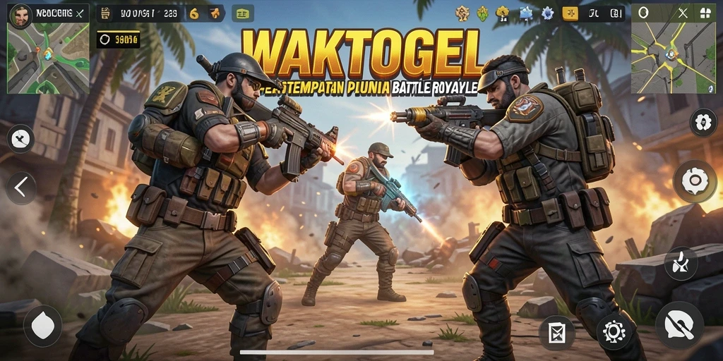 Screenshot gameplay WAKTOGEL dengan aksi pertarungan Battle Royale.